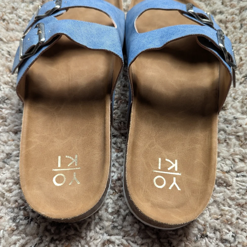 NWOT Denim Corkbed Buckle Sandals